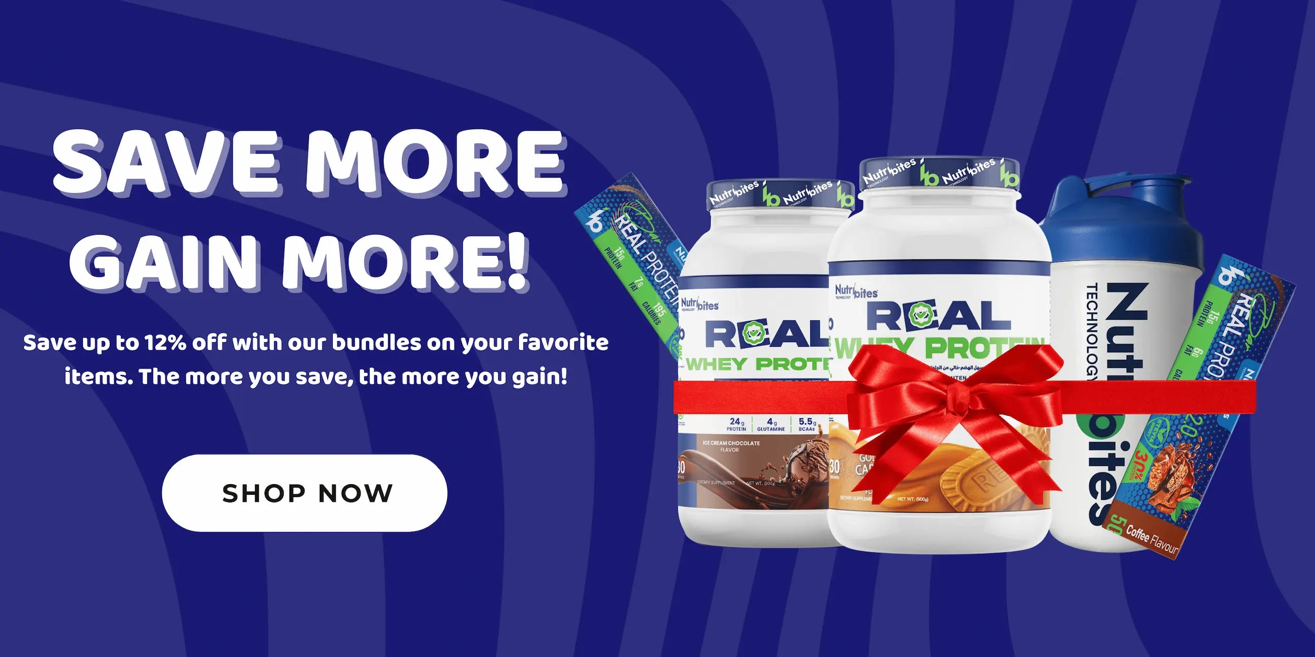 Promotional image of Our Bundles (Bundled products) with a 'Save More, Gain More' offer on a blue background.